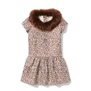 JANIE AND JACK LEOPARD FAUX FUR COLLAR DRESS